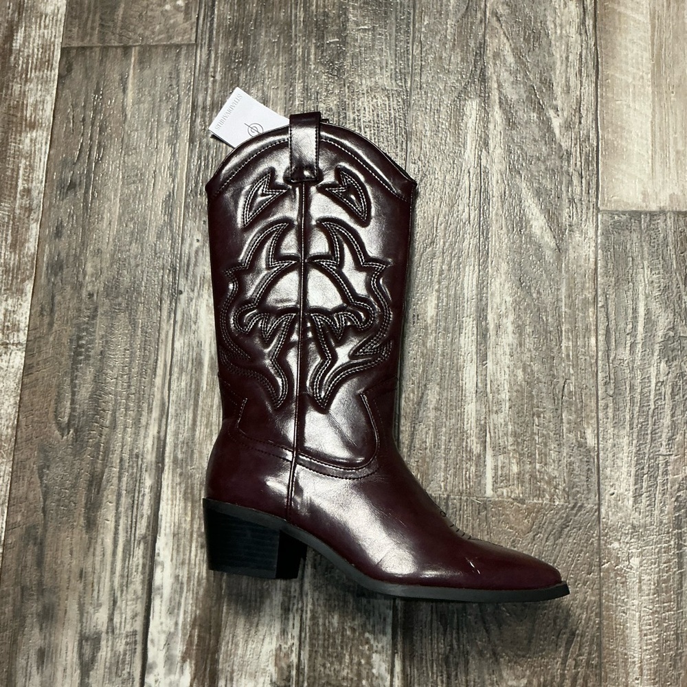 stradivarius Women's Dark Burgandy Brown Western Embroidered Boots Size 7.5 - Picture 12 of 16